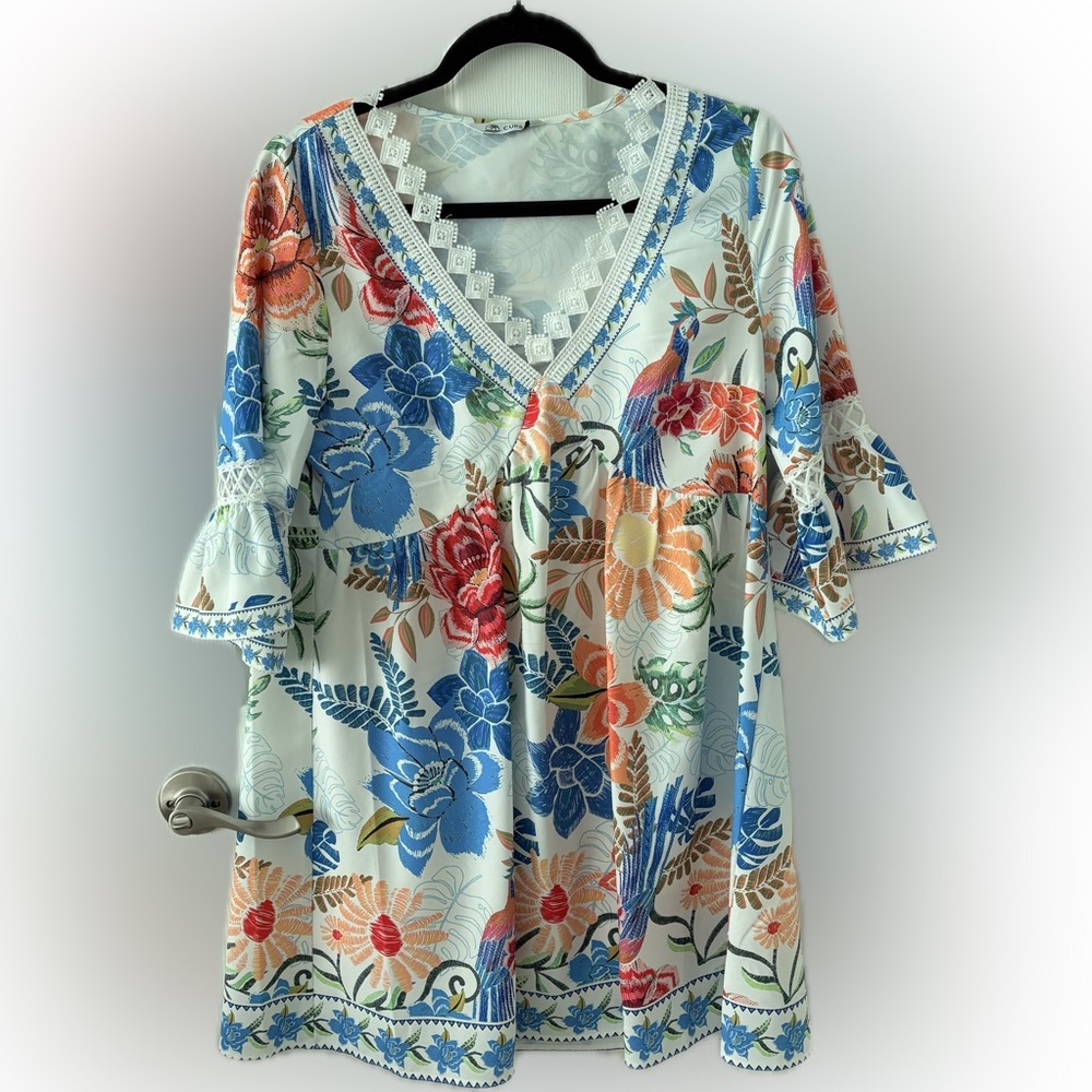 Cupshe Floral Dress with Blue, Orange & Green Print Size Small - Picture 3 of 7